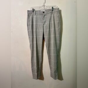 Bershka Men's Gray Plaid Pants pintuck skinny cropped trousers 32 waist
